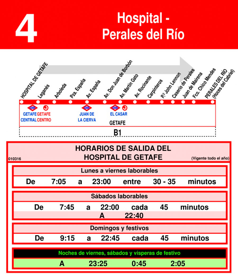 Horario Línea 4 Ida