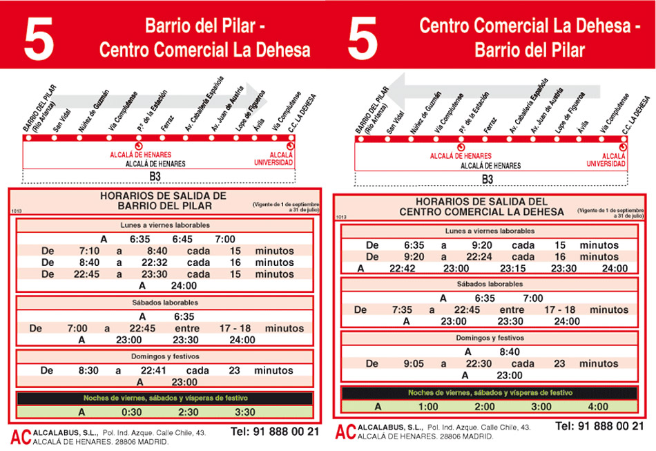 Horario Línea 5