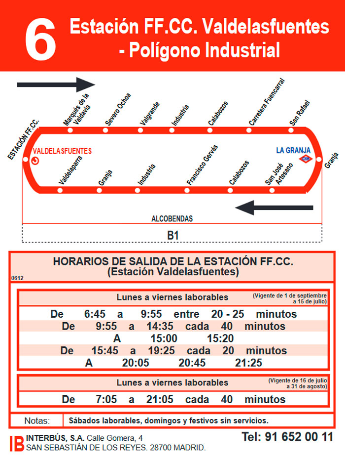 Horario Línea 6 Ida