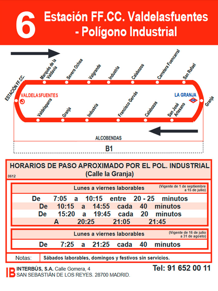 Horario Línea 6 Vuelta