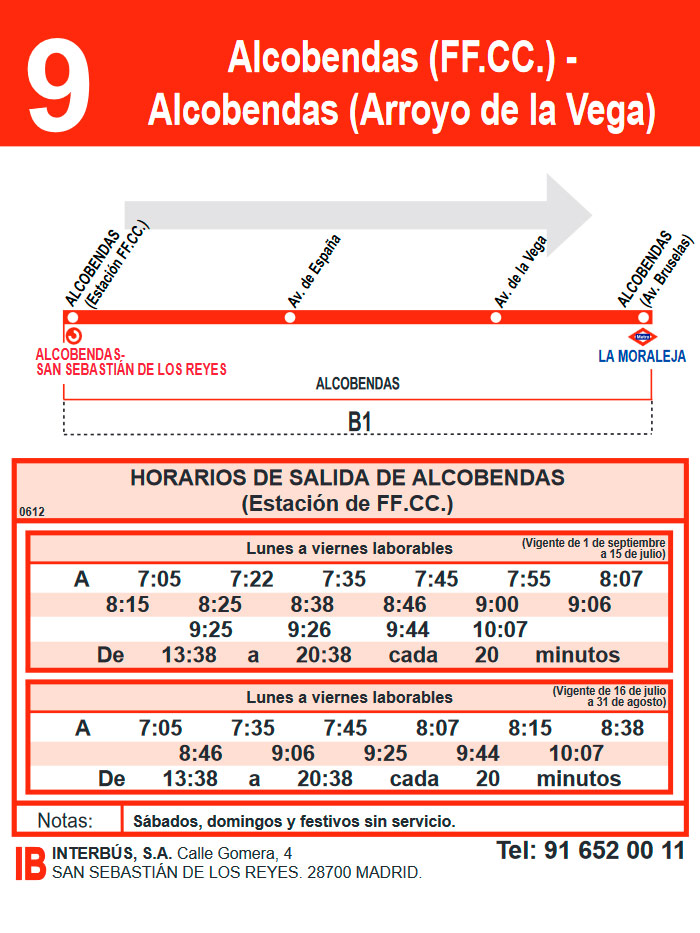 Horario Línea 9 Ida