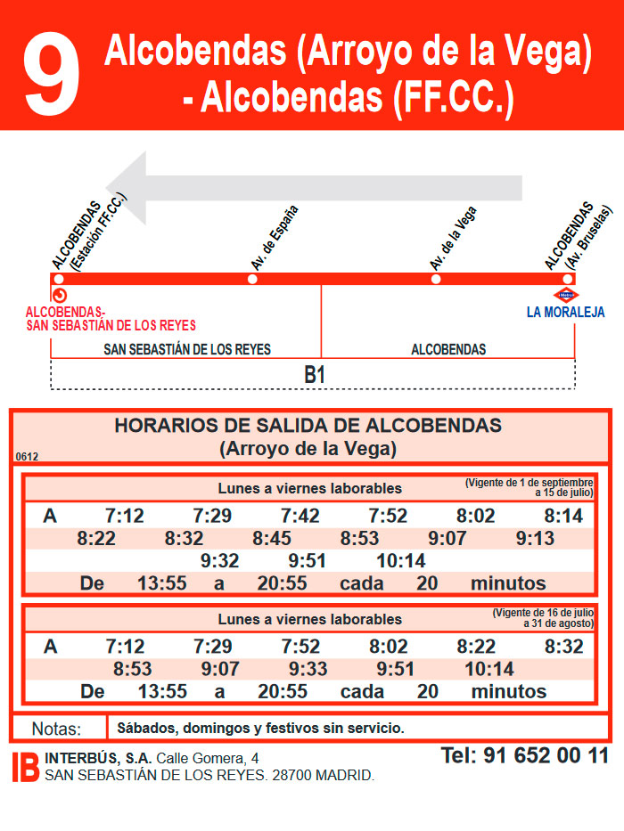 Horario Línea 9 Vuelta
