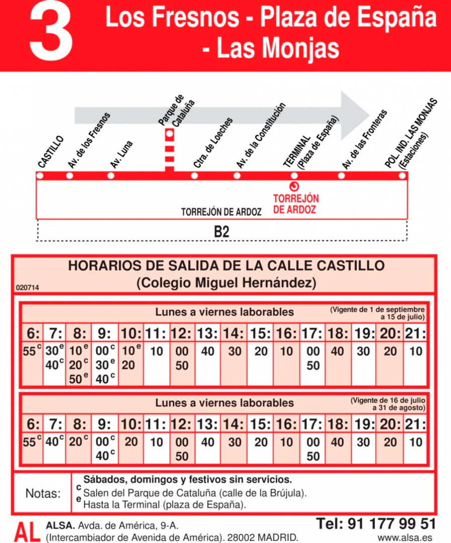 Horario Línea 3 Ida