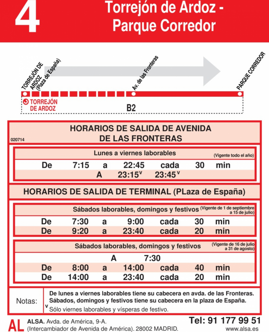 Horario Línea 4 Ida