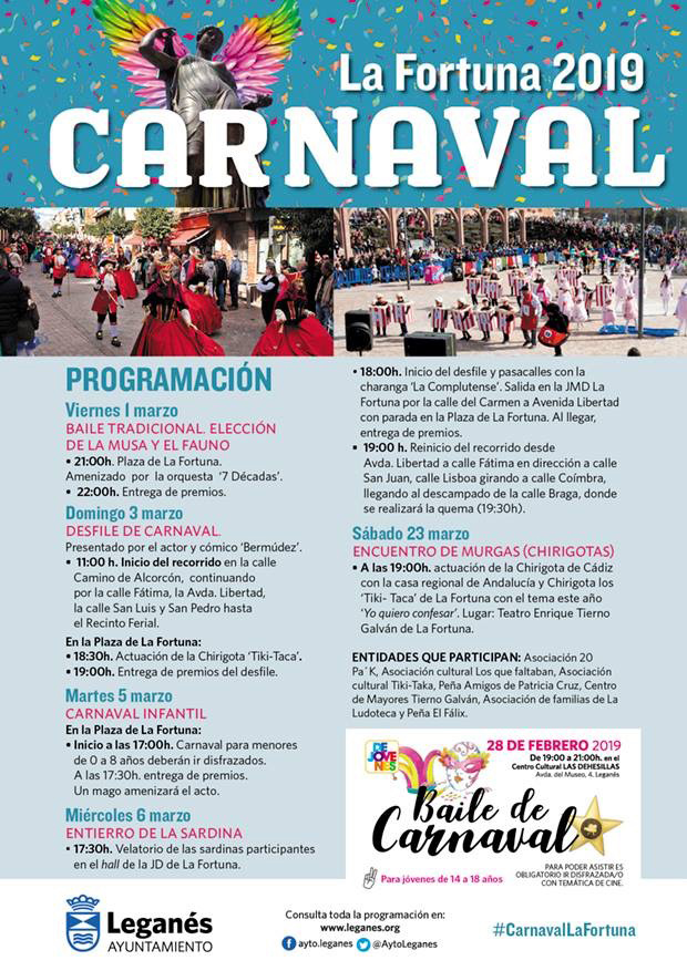 programa carnaval 2019 la fortuna, leganes,