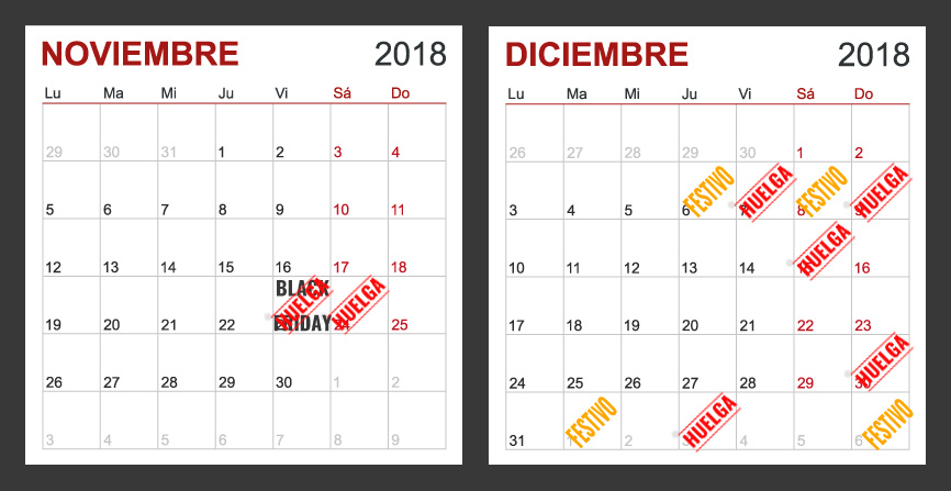 calendario días huelga amazon