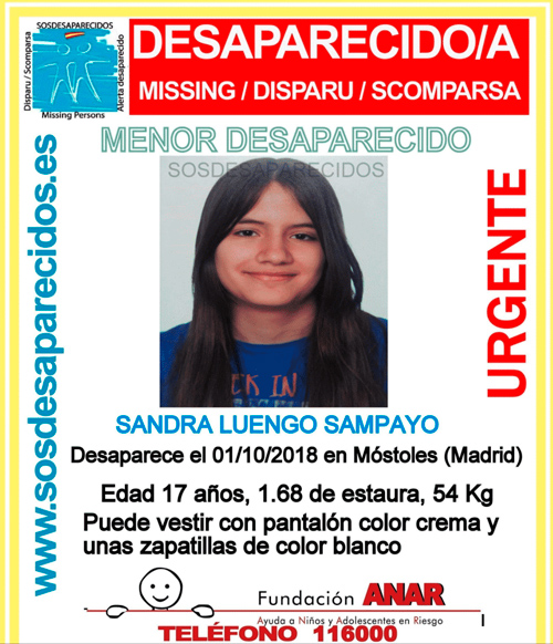 sandra desapareció el 1 de octubre en móstoles