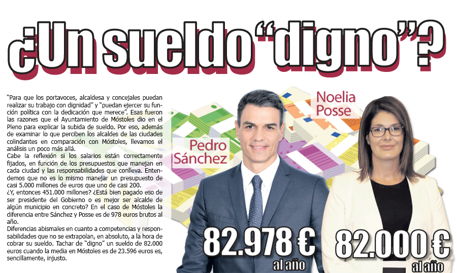 comparativa de sueldo de la alcaldesa de mostoles, noelia posse y pedro sanchez
