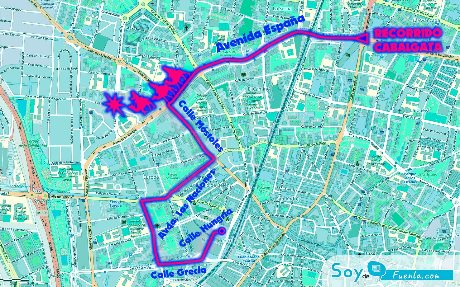 plano del recorrido de la cabalgata de reyes de fuenlabrada 2020