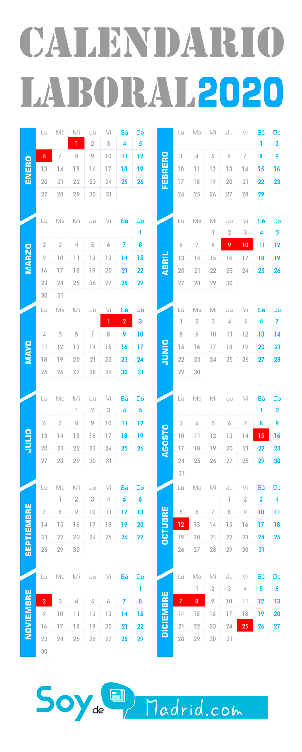 Calendario laboral de la Comunidad de Madrid 2020
