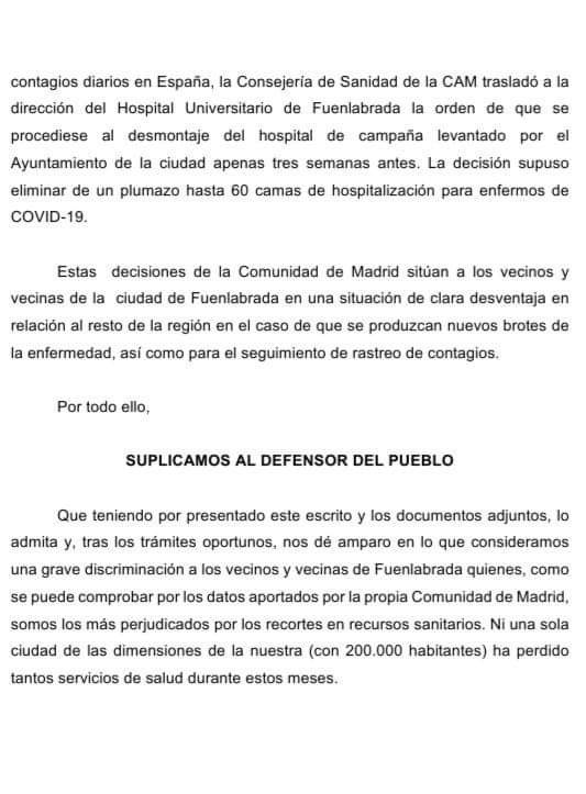 Carta Asoc. Vecinales de Fuenlabrada Carta Asoc. Vecinales de Fuenlabrada