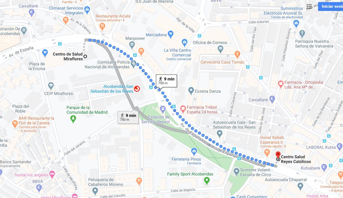 Distancia entre los dos centros de salud Distancia entre los dos centros de salud