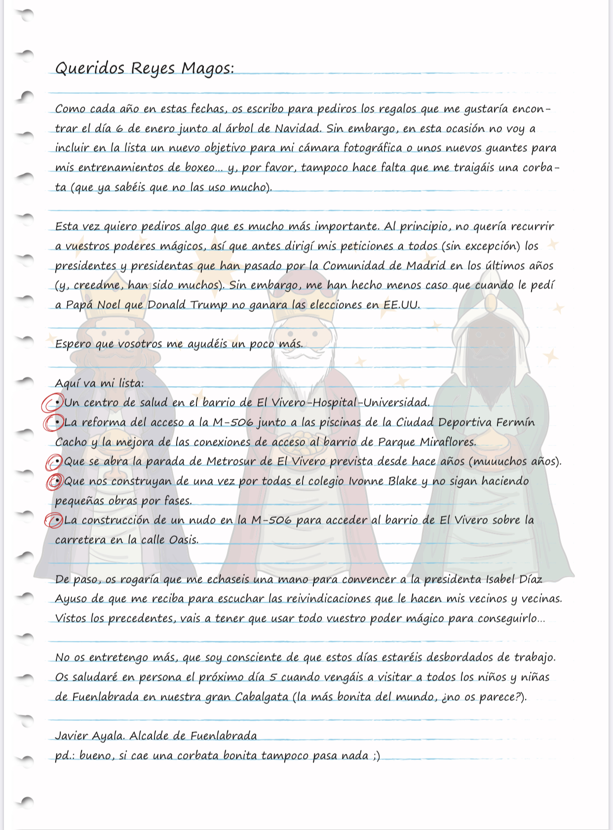 Ayala escribe su carta a los Reyes Magos Ayala escribe su carta a los Reyes Magos