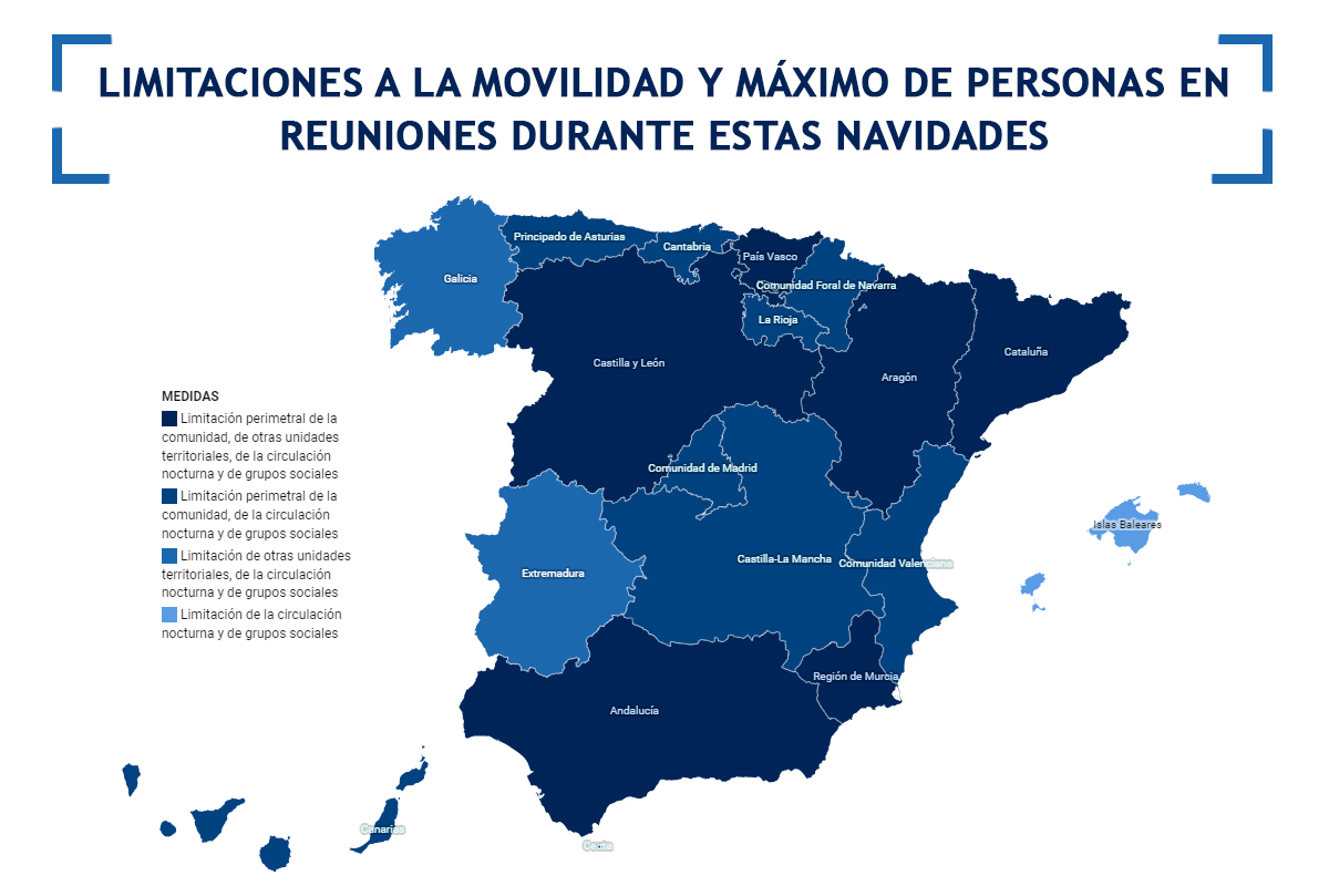 Mapa de limitaciones de entrada y salida por comunidades durante estas navidades
