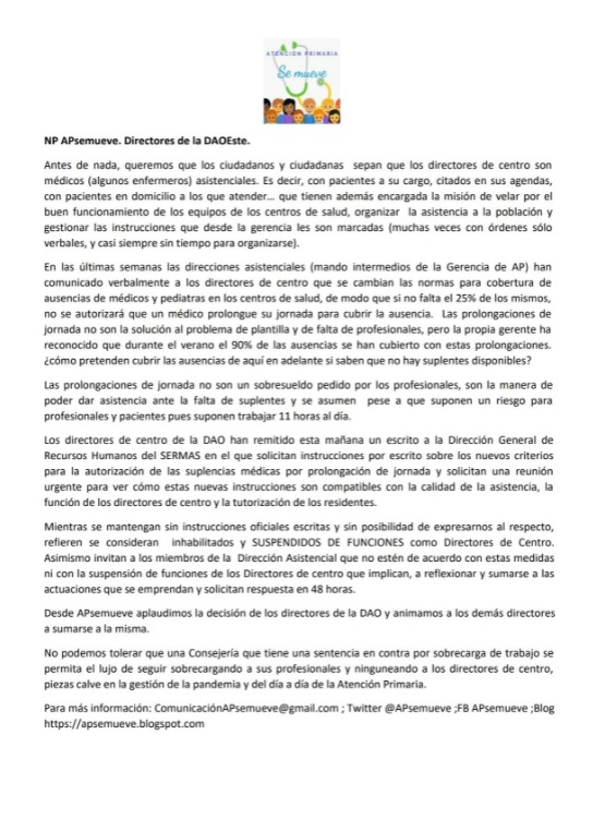 Comunicado emitido por AP se mueve 