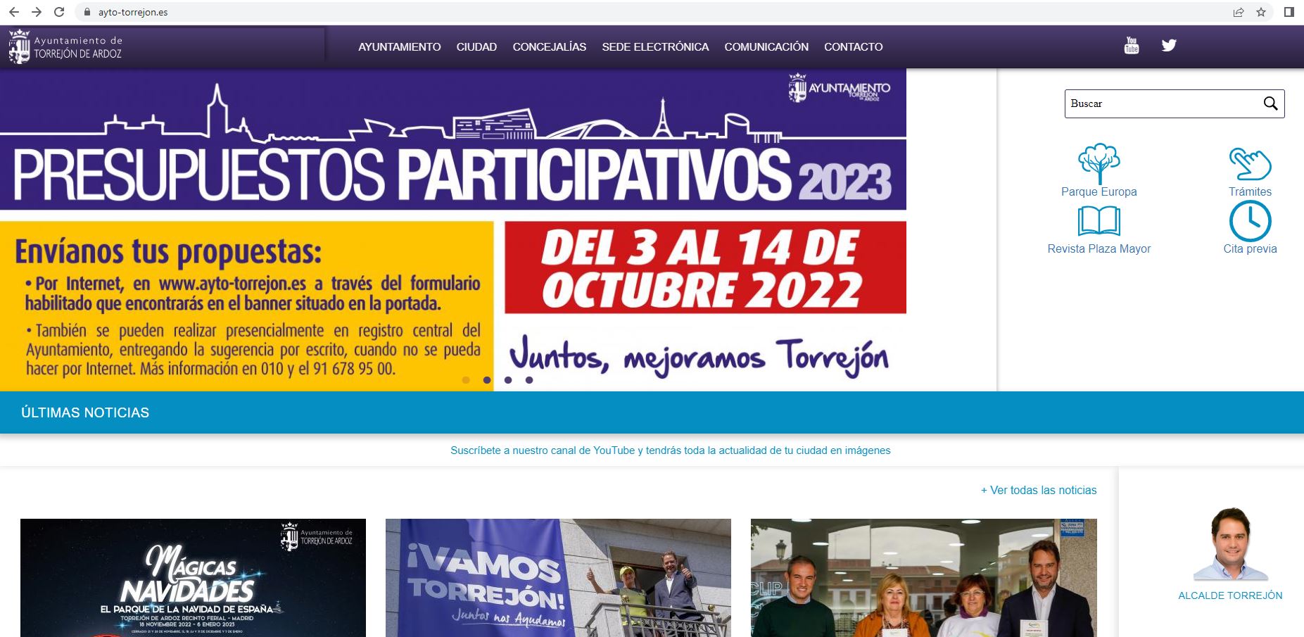 Captura de pantalla de la web del ayuntamiento de Torrejón