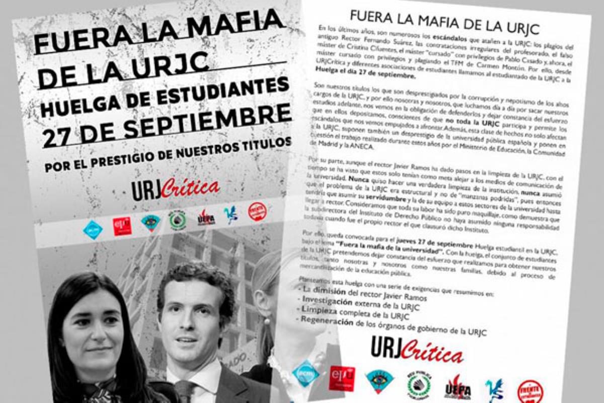 Asociaciones de estudiantes de la URJC convocan una huelga el 27 de septiembre para pedir la dimisión del rector 