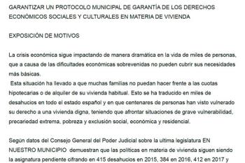 Stop Desahucios registra una propuesta de moción en el ayuntamiento para combatir una situación que catalogan de "preocupante"