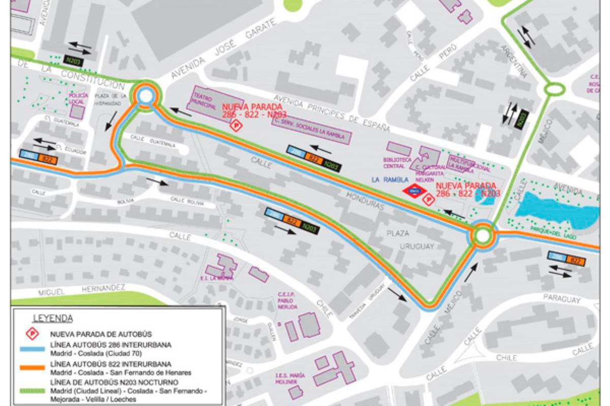 Las líneas de autobús 286, 822 y N-203 también cambiarán el recorrido 