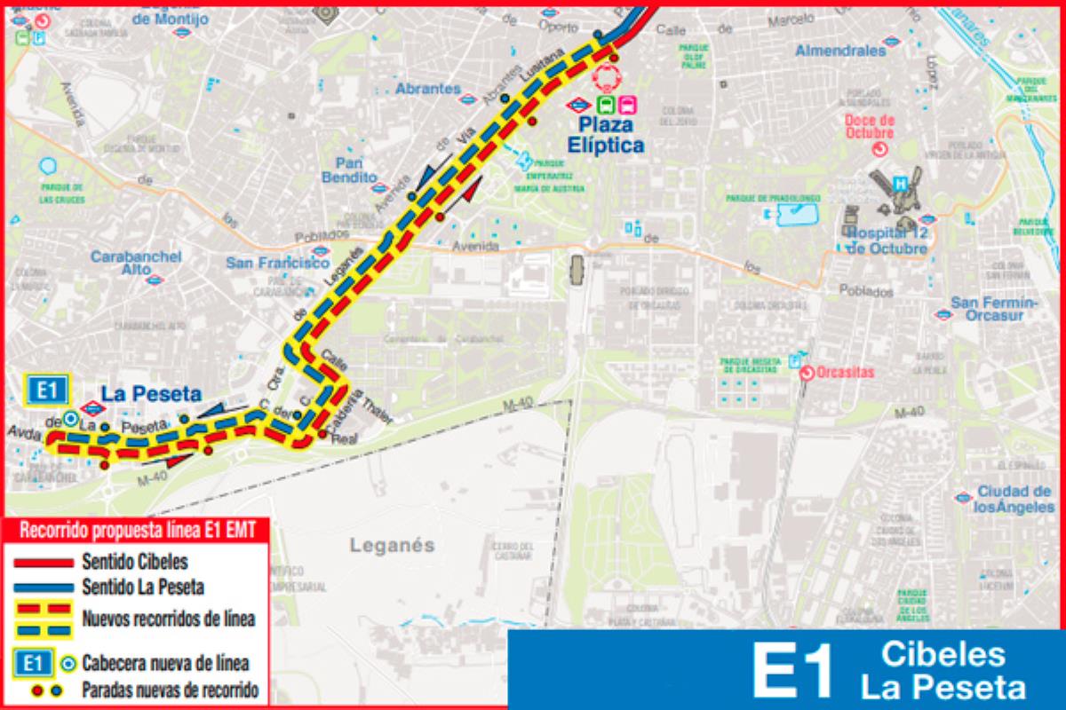 La Línea E1 modifica su nombre y estrena ampliación a partir del martes 7 de mayo