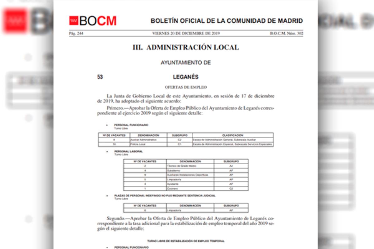 El BOCM publica una convocatoria de 55 plazas que incluye 16 puestos de Policía Local
