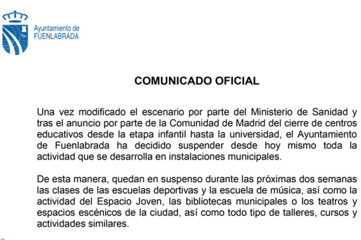 El Ayuntamiento de Fuenlabrada mantendrá la actividad administrativa básica