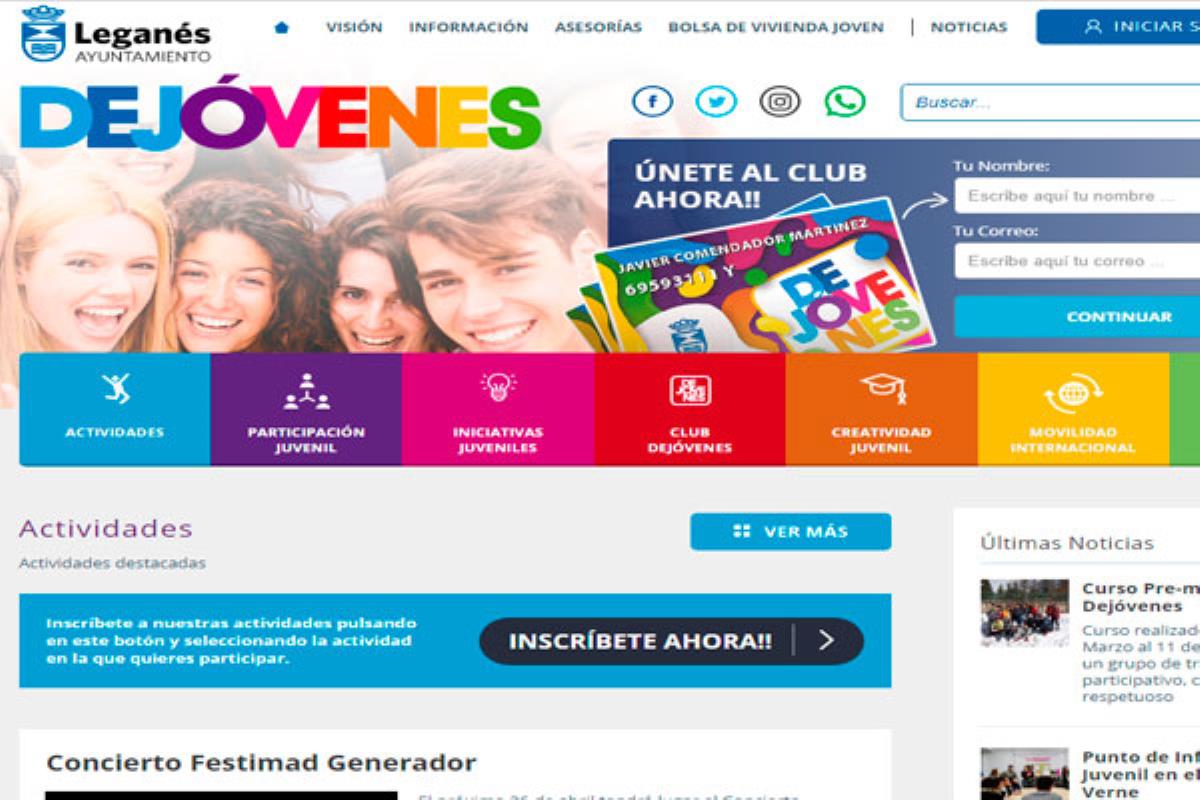 El Ayuntamiento de Leganés ha lanzado la web www.dejovenesleganes.es
