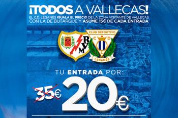 El CD Leganés subvenciona las entradas visitantes de su afición para su partido ante el Rayo