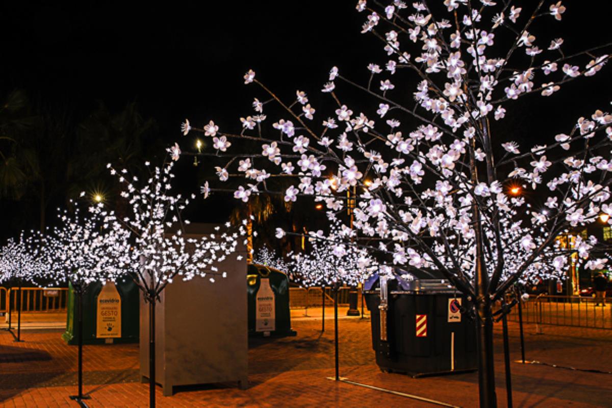 30 árboles iluminan cada noche en la Plaza España un punto de reciclaje