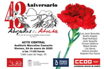 El acto tendrá lugar en el Auditorio Marcelino Camacho coincidiendo con la conmemoración del 43º aniversario del atentado