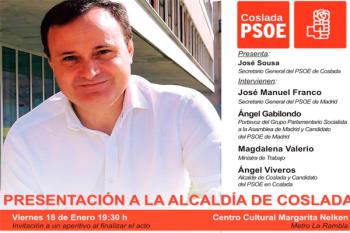 El acto contará con el Secretario General del PSOE, José Manuel Franco, el candidato a la Presidencia de la Comunidad, Ángel Gabilondo y la Ministra de Trabajo, Magdalena Valerio