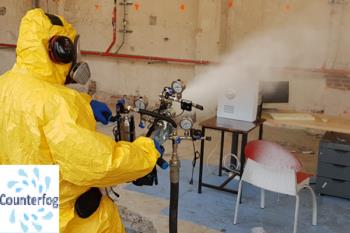 Counterfog ® es una tecnología revolucionaria que limpia el aire y descontamina rápidamente grandes espacios abiertos y cerrados.