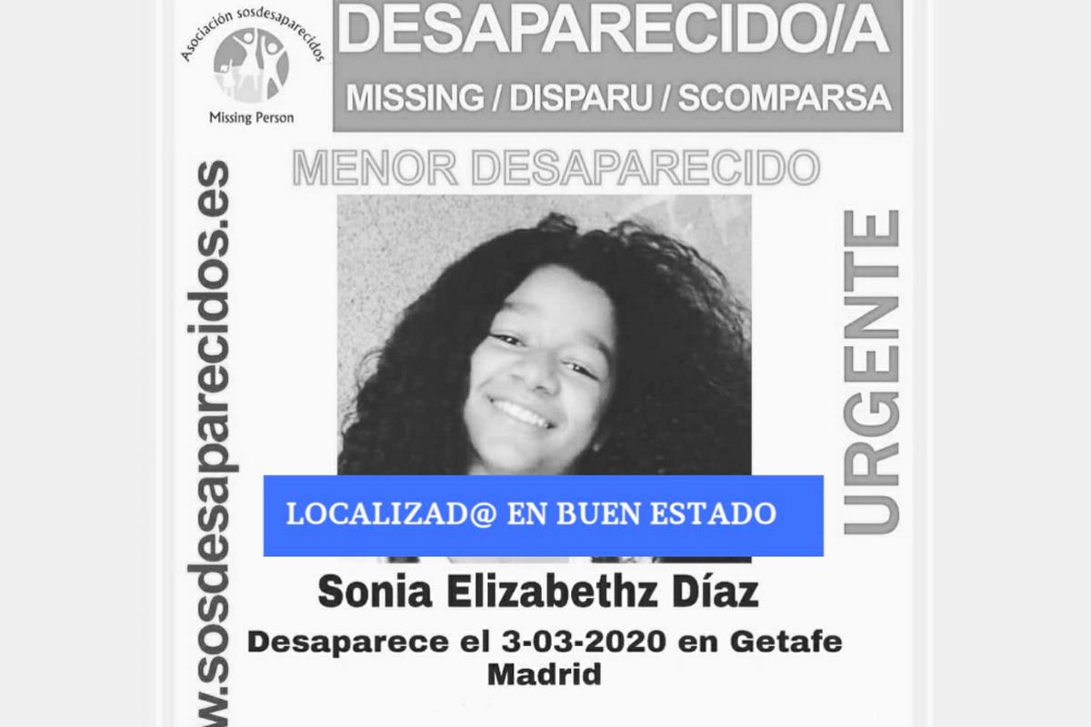 SOS Desaparecidos notifica que Sonia ha sido localizada en buen estado