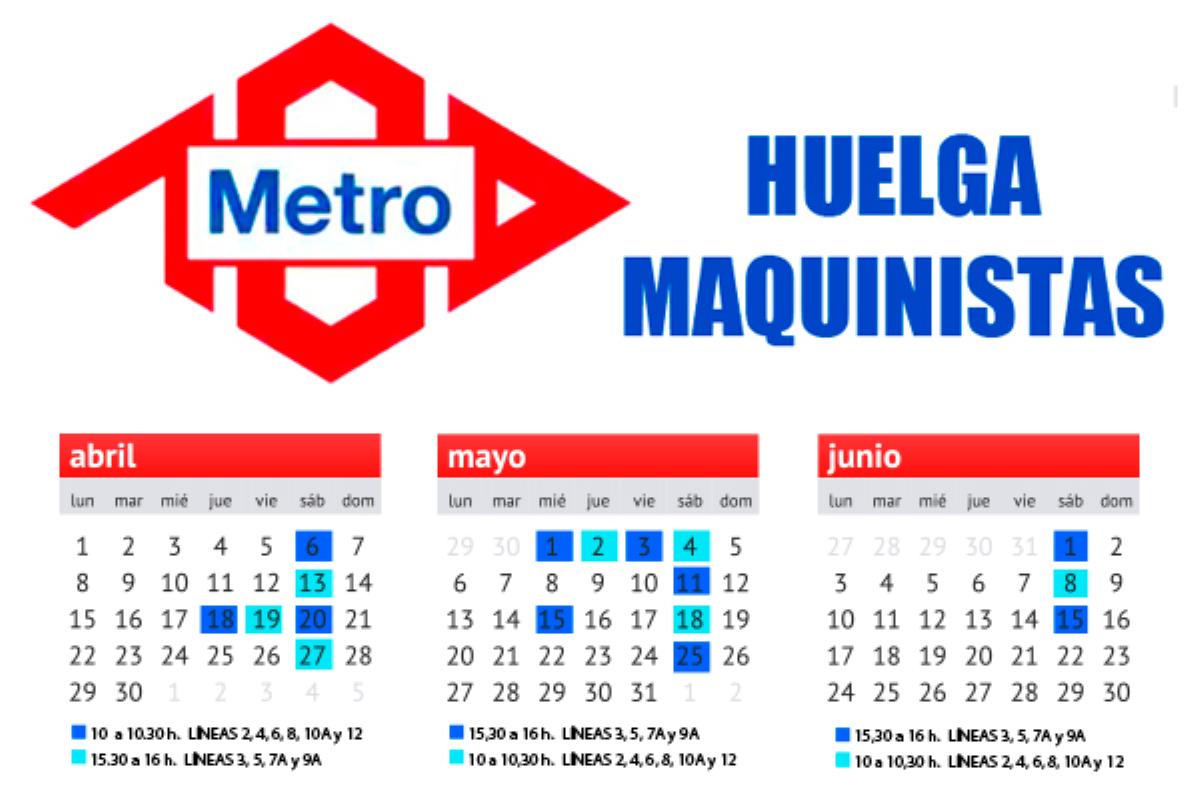 Los maquinistas del suburbano de Madrid convocan 17 jornadas de paros en diferentes líneas hasta junio