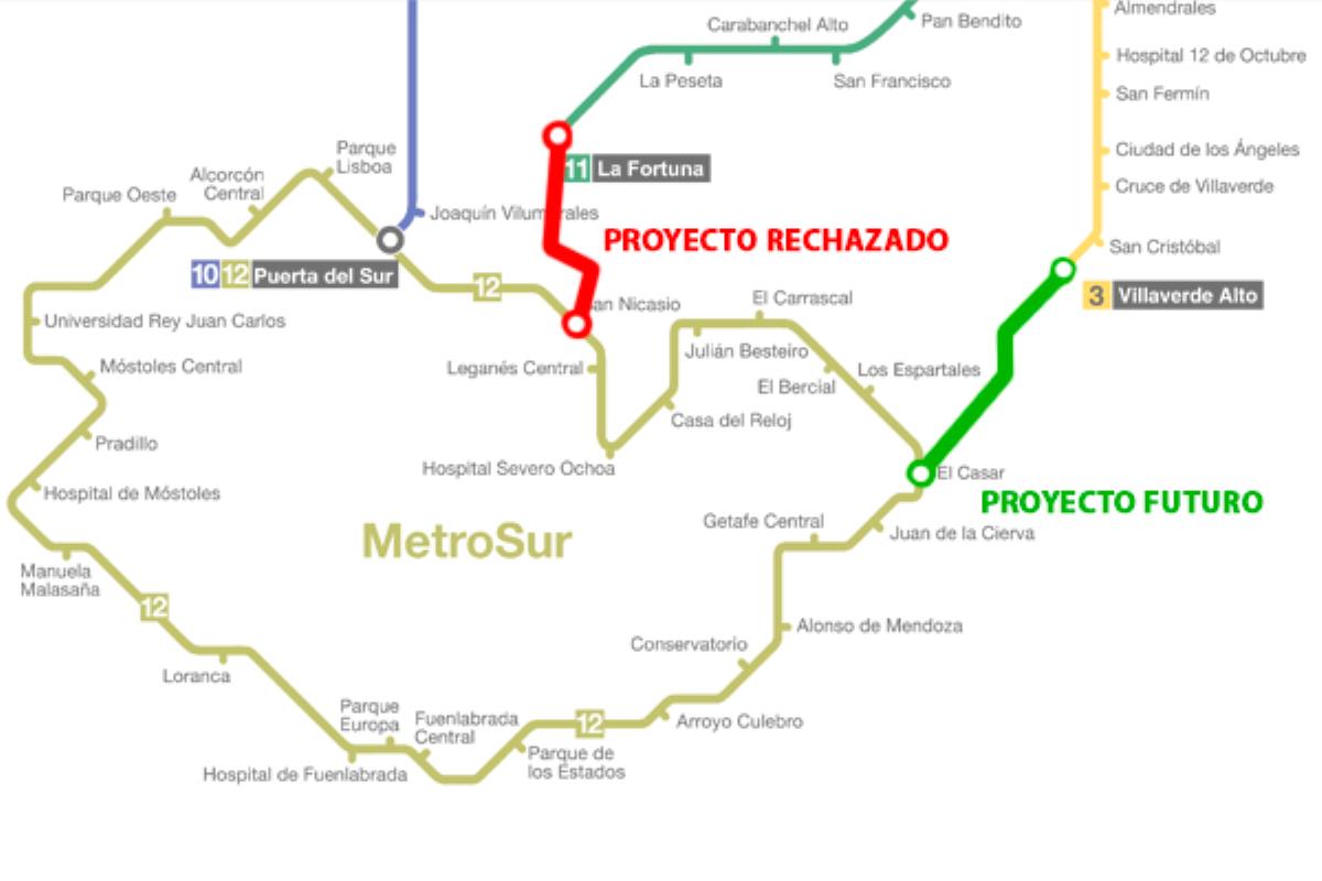 El Consorcio de Transportes ha rechazado por inviable conectar la L11 de Metro con Leganés