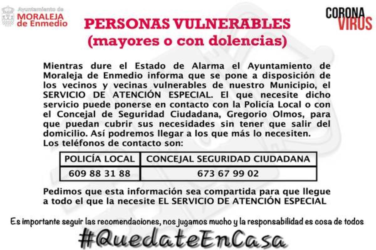 El consistorio moralejeño ha activado este servicio para colectivos vulnerables