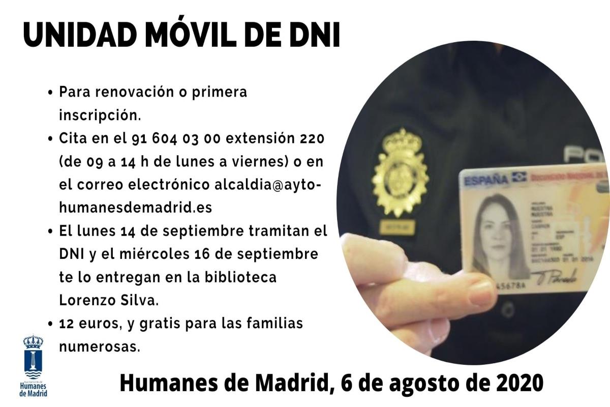 La unidad móvil estará el lunes 14 para la tramitación y el miércoles 16 de septiembre para la entrega del documento