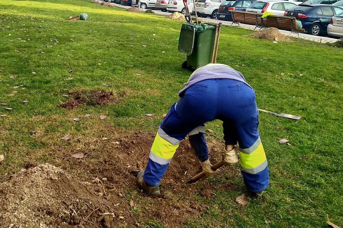 Se realizan trabajos en la explanada verde de la calle Zumárraga