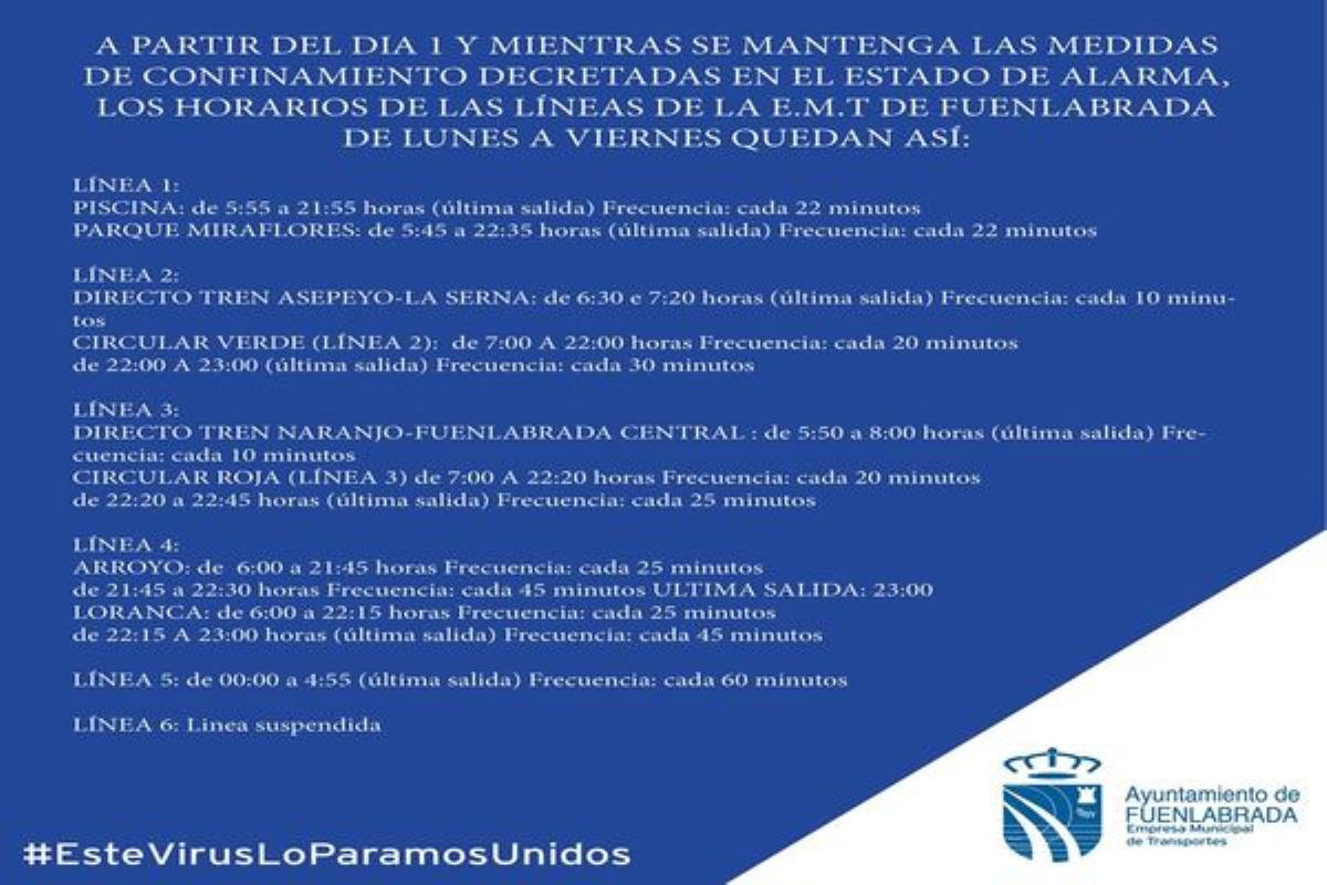 Los horarios se mantendrán mientras se mantengan las medidas de confinamiento