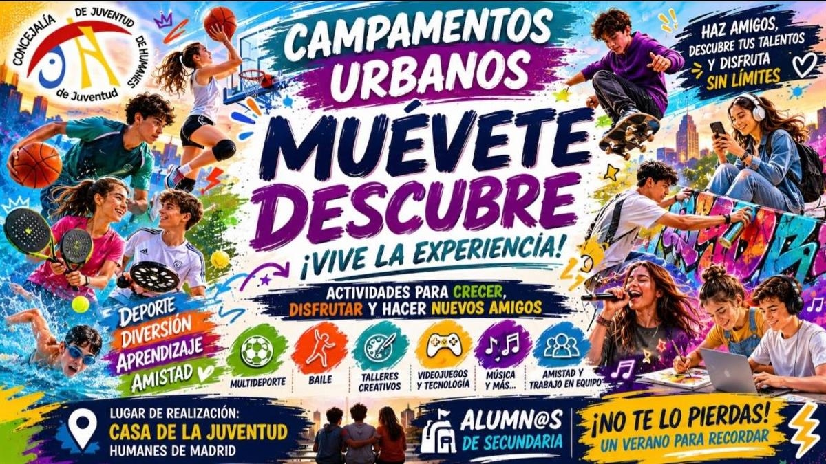 La programación de verano de Humanes incluye actividades deportivas, juegos de estrategia, ocio educativo y propuestas temáticas para jóvenes de 13 a 17 años