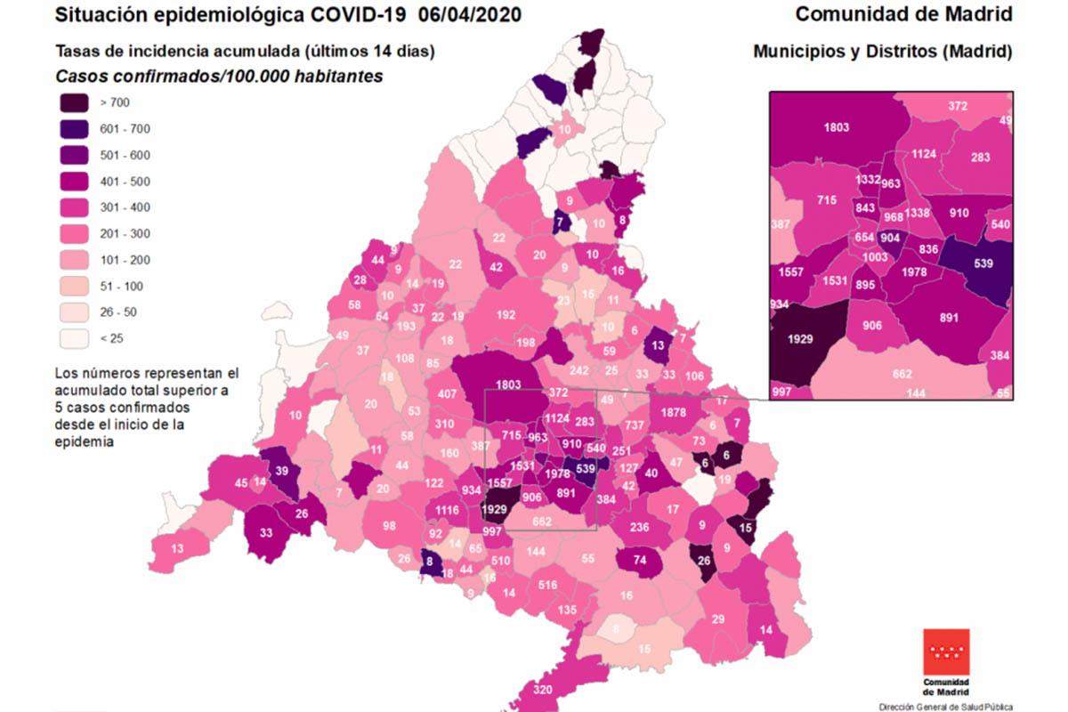 Un mapa muestra la incidencia del COVID-19 en nuestro municipio en los últimos 14 días