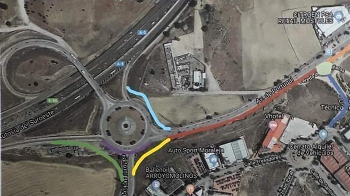 El tramo final de la Avenida de Portugal da acceso a Arroyomolinos, Coimbra y la A-5