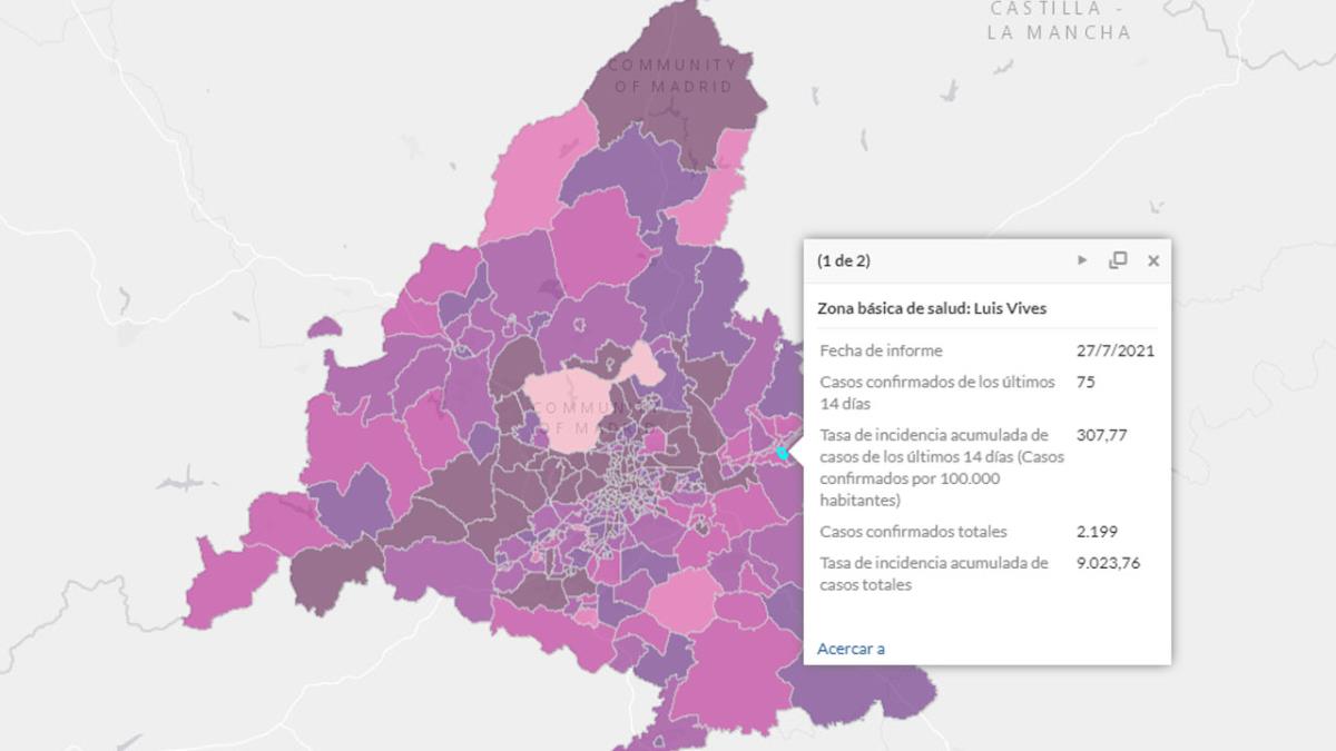 Con cifras de hasta 462 casos por cada 100.000 habitantes, sigue estando por debajo de otros municipios madrileños