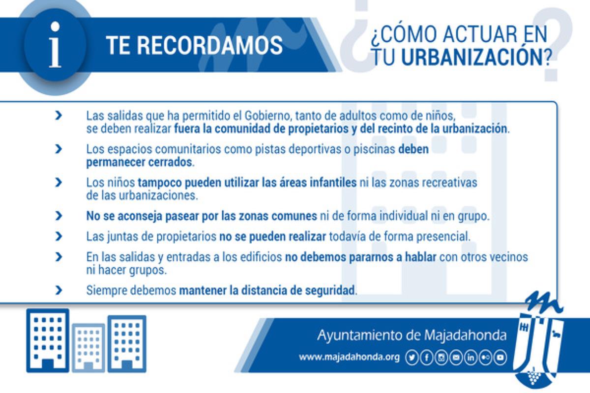 Aún es necesario mantener las distancias de seguridad y evitar el uso de las zonas comunes y recreativas
