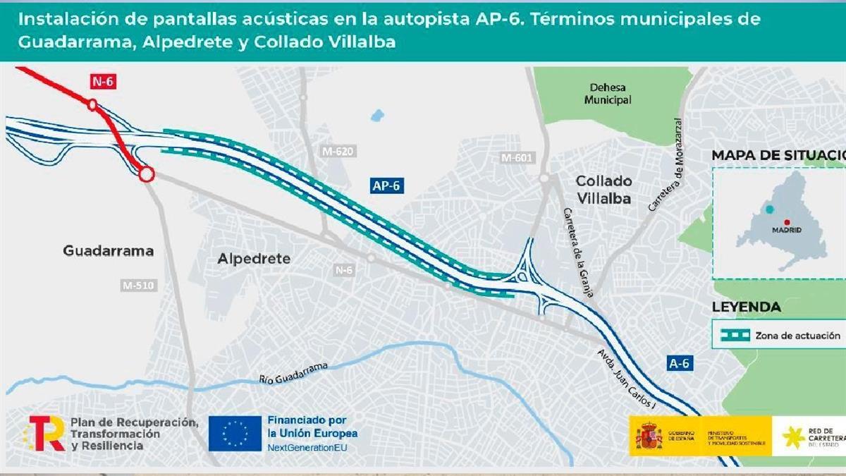 Se instalarán dos pantallas acústicas a lo largo de casi 2 kilómetros de la AP-6 en la Comunidad de Madrid 