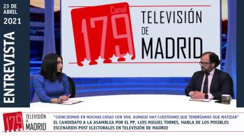 El candidato a la Asamblea por el PP, Luis Miguel Torres, habla de los posibles escenarios post electorales en Televisión de Madrid