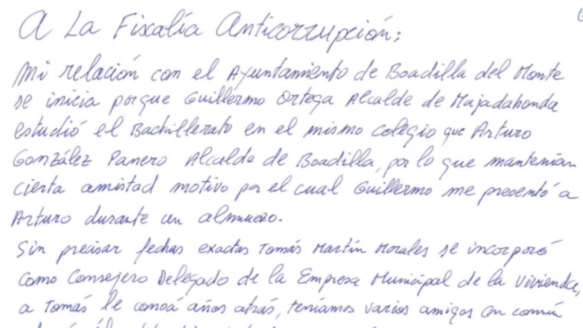 El cabecilla de la trama Gürtel implica al ex alcalde Arturo González Panero en una carta de su puño y letra