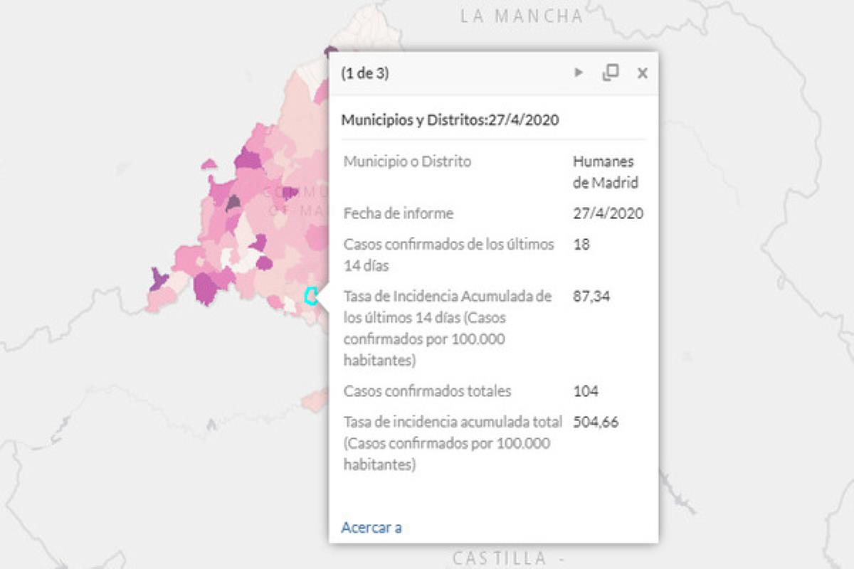El mapa de la situación epidemológica de la Comunidad indica que nuestro municipio cuenta 104 casos confirmados