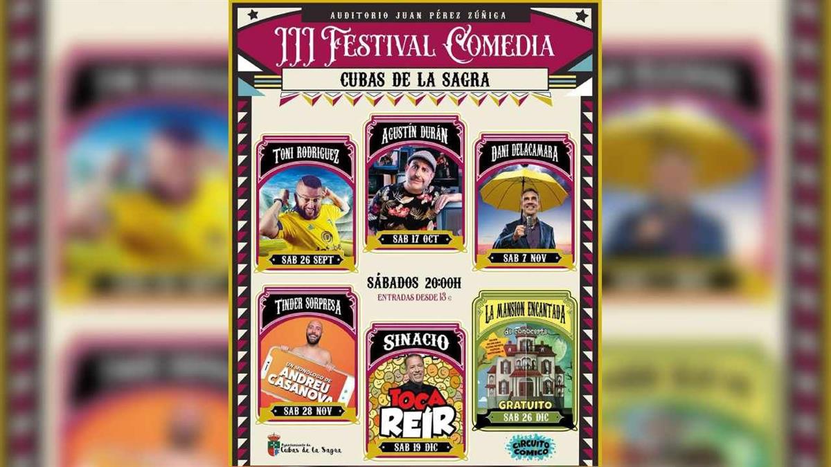El ciclo de Cubas de la Sagra reunirá entre septiembre y diciembre a cinco humoristas nacionales y un espectáculo familiar gratuito en el Auditorio Juan Pérez Zúñiga