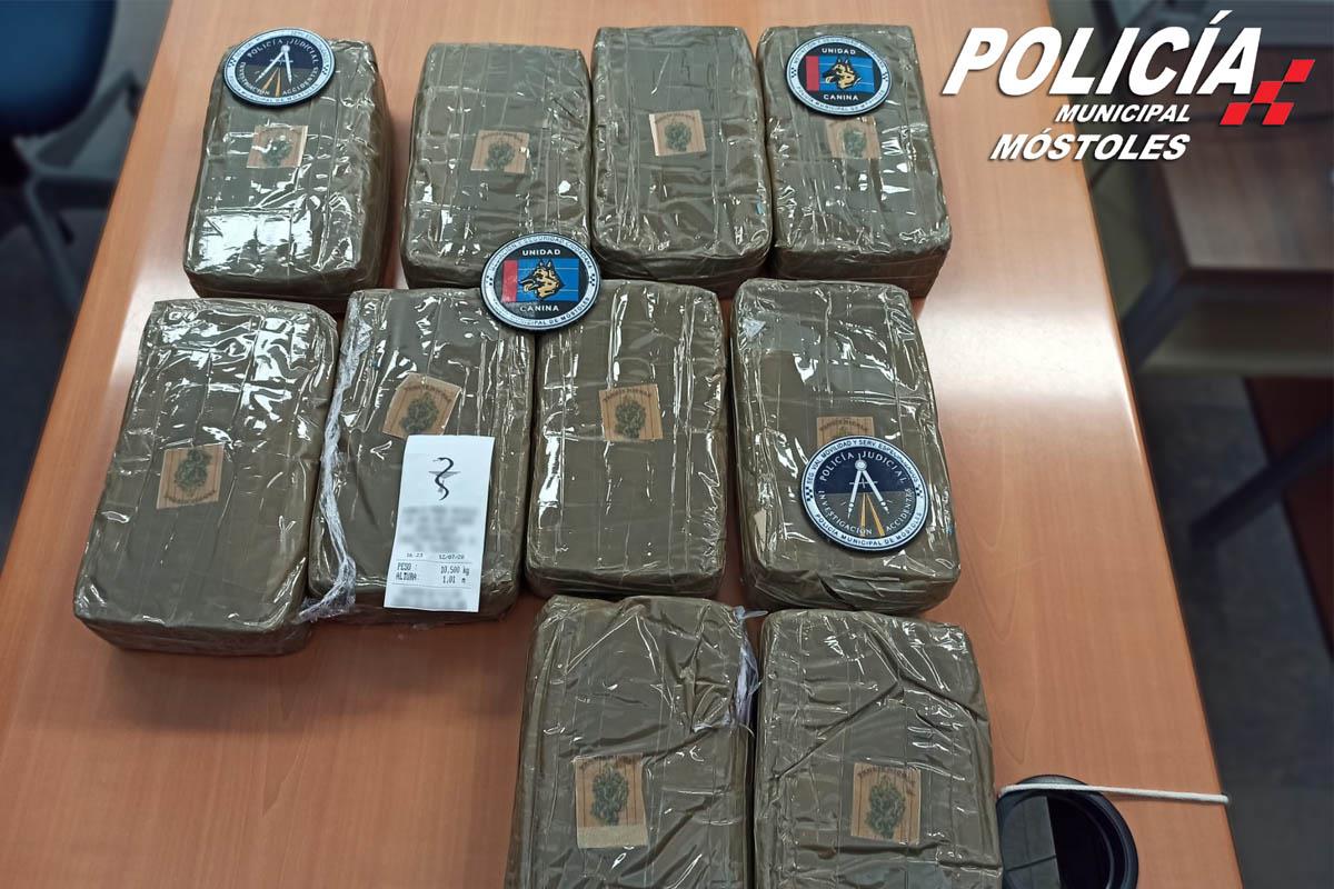 Los perros, Pippo y Mambo, de la Unidad Canina de Móstoles encontraron la droga ubicada en el interior de un vehículo